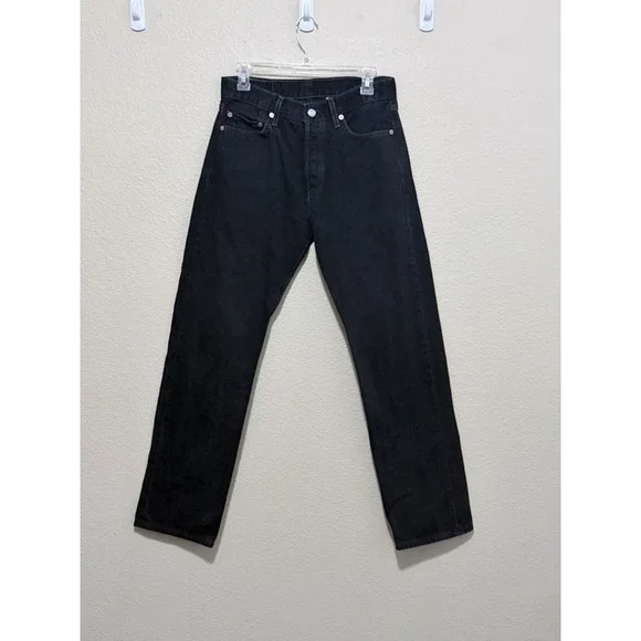 VTG Levis 501 Jeans Mens 30 32 Black Straight Leg Bat Wing Button Fly - Picture 2 of 7